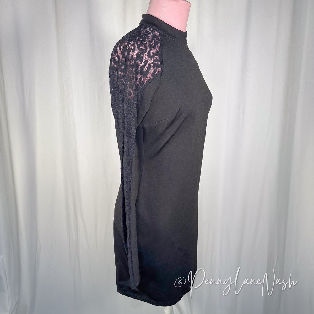 Forever 21 Mock Neck Long Sleeves Bodycon Dress Black - Picture 4 of 10